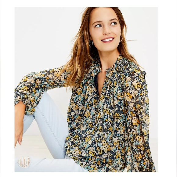 Loft Floral Smocked Blouse - Picture 1 of 6